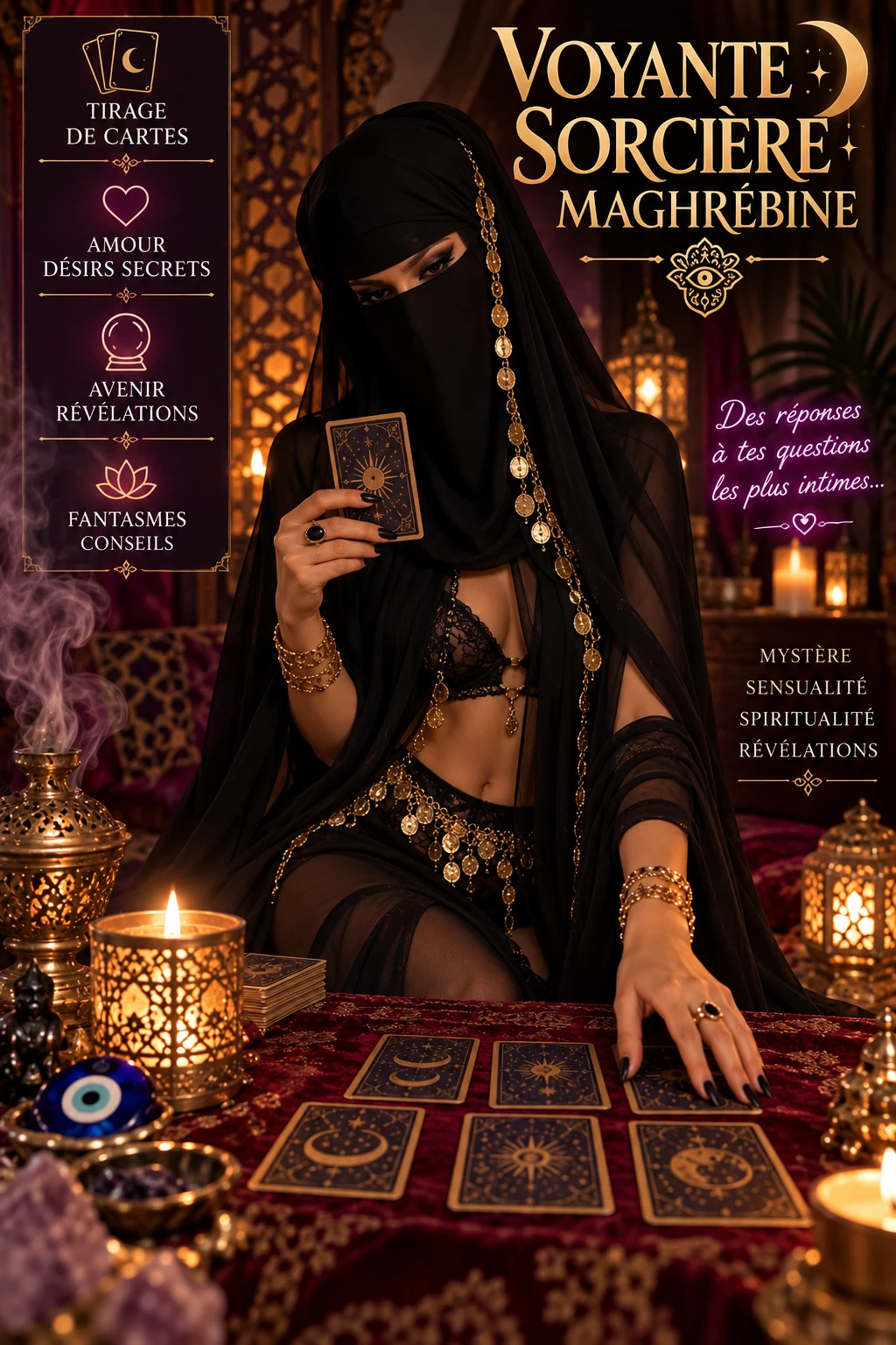 Photo de Je tire les cartes en tenue sexy et voile intégrale