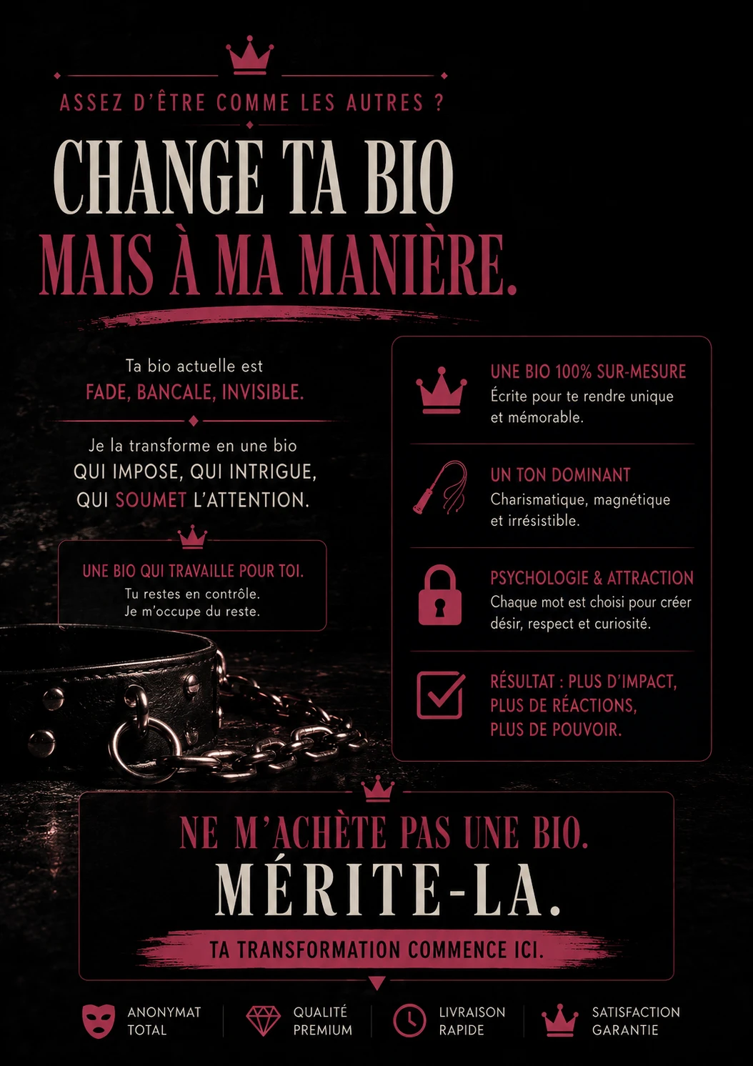 Photo de 👑 ASSEZ D’ÊTRE COMME LES AUTRES ?  CHANGE TA BIO. MAIS À MA MANIÈRE.
